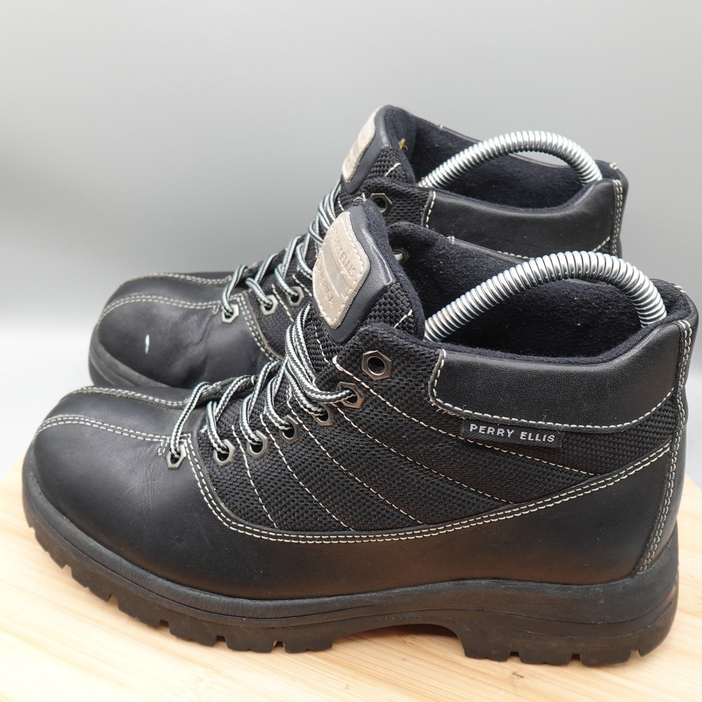 Perry Ellis Boots Women 9 Wisdom Black Leather Lace Up Work 154501 Flaws
